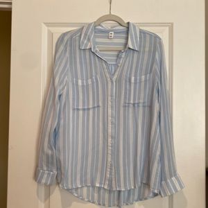 Baby blue and white striped blouse
